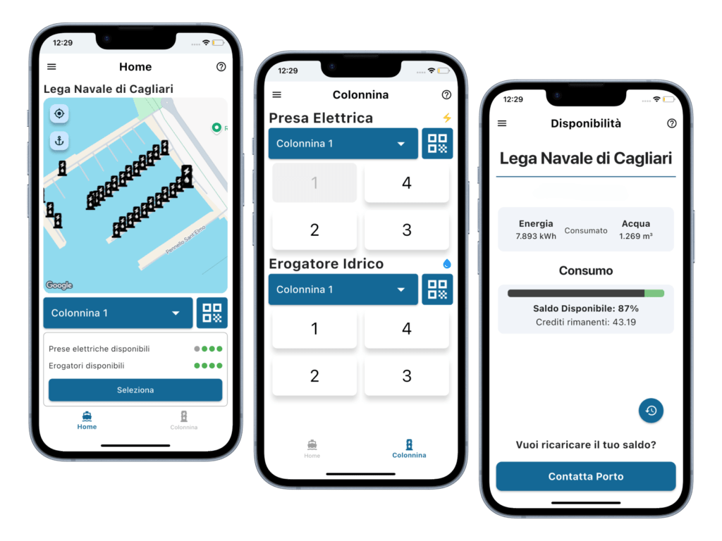 Screen schermate app mobile Bengs Marine - software per gestione marina: dashboard, management e controllo consumi